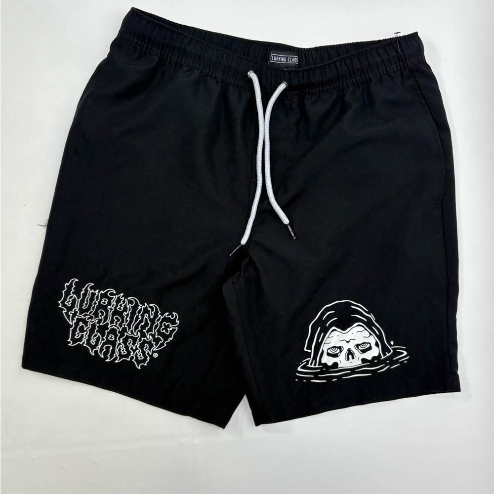 Tilly's Black Swim Trunks with White Graphics